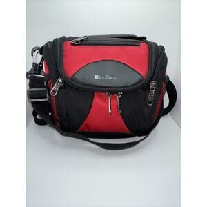 LeZura Medium Sized Camera Bag Black And Red Zippers Pouches With Strap